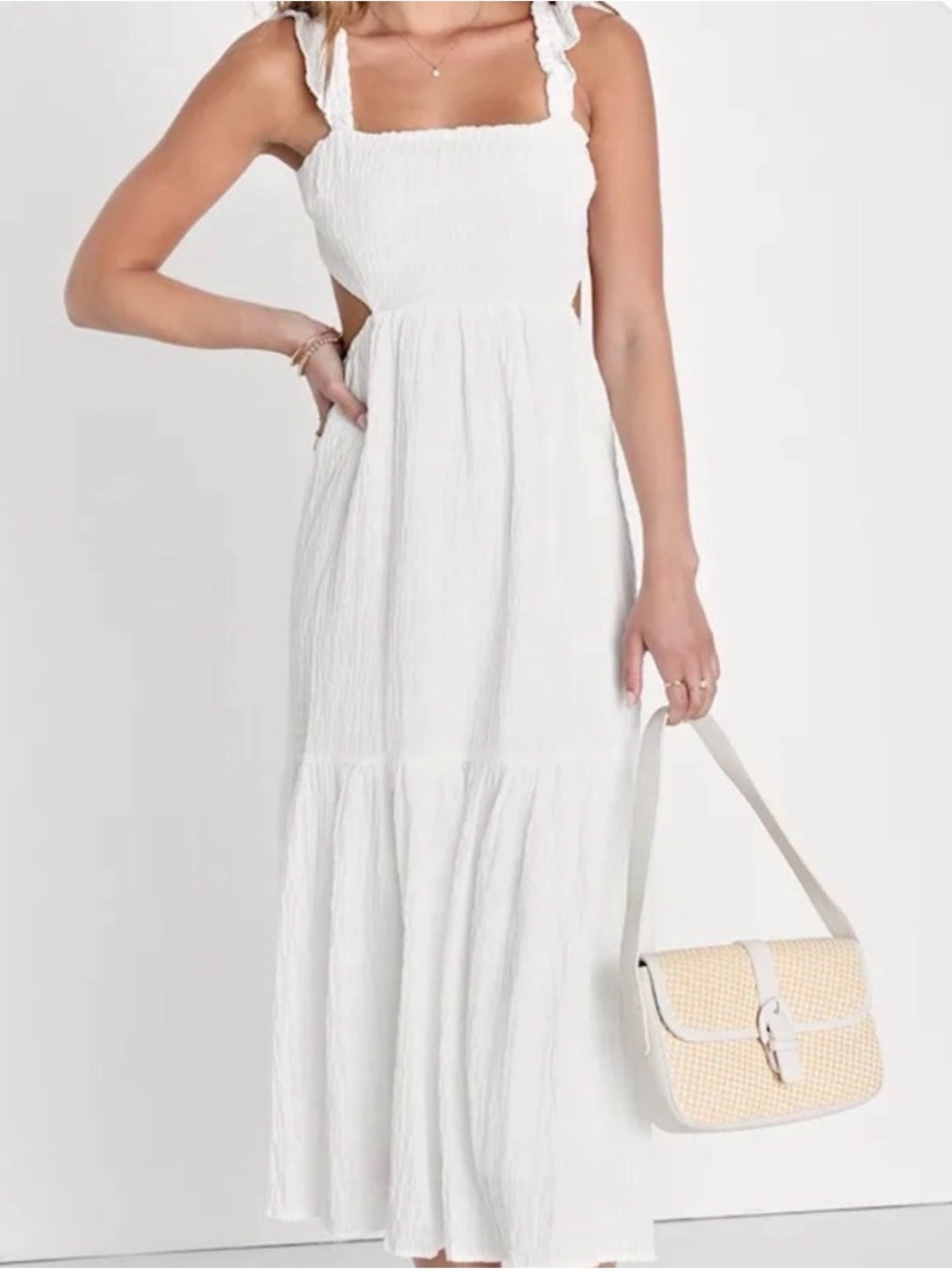 Lush White Ruffled Strap Midi Dress NWT M